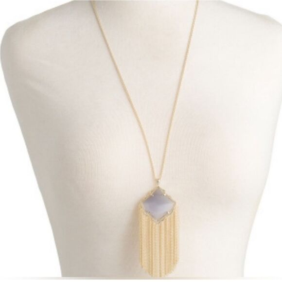 SLATE GREY CAT'S EYE KENDRA SCOTT KINGSTON NECKLACE SET IN GLEAMING GOLD TONE!!! - Picture 3 of 5